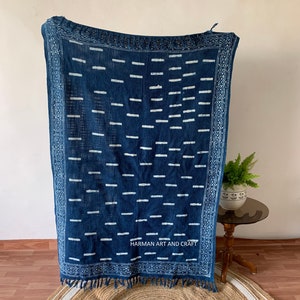 Handmade Indigo Mudcloth Wrap Blanket Decorative Block Printed Throws Bed Linen Boho Cotton Shawl Wrap Blanket Size : 120x170 Cms