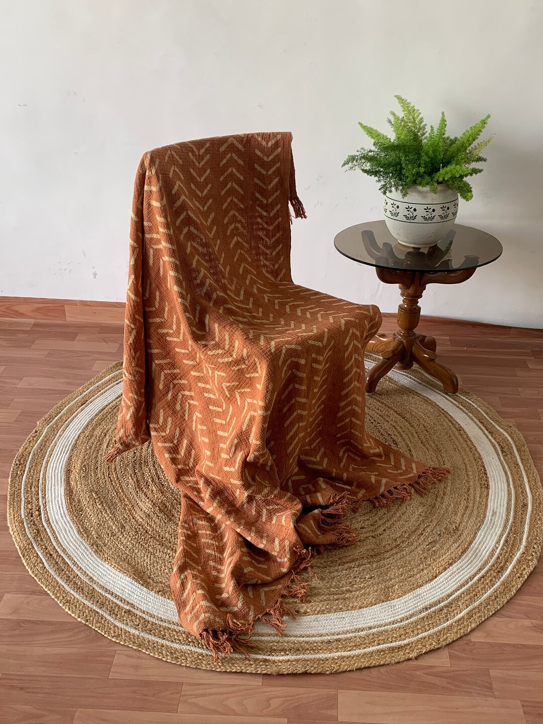 Mudcloth Throw Blankets for Sofas Rust Hand Loom Hand Block Printed Bed ...