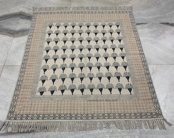 6x6 Feet Handmade Indian Square Block Print cotton rug for office/ Home/ Outdoor/ Living room