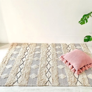 Moroccon Inspired Hand Woven Cotton Rug, Beige Boho Chic Rug, Area Rug, Home Decor Beautiful Rug, Nordic Rug, Scandi Rug, Soft Bohemian Rug