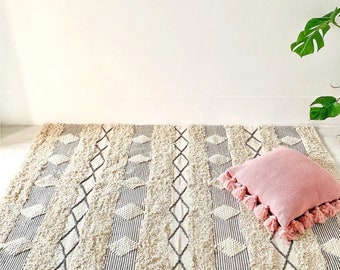 Moroccon Inspired Hand Woven Cotton Rug, Beige Boho Chic Rug, Area Rug, Home Decor Beautiful Rug, Nordic Rug, Scandi Rug, Soft Bohemian Rug