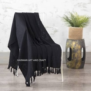 Mudcloth Throw Dekens voor Sofa&#39;s Black Hand Loom Hand Block Gedrukt Bed Runner Boho Katoen Fringed Blanket Beach Throw 120x170 Cms
