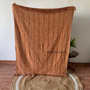 Mudcloth Throw Blankets for Sofas Rust Hand Loom Hand Block Printed Bed ...