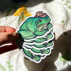 Cowboy Frosch Sticker | Original Aquarell Vinyl Sticker | glänzend wasserabweisend