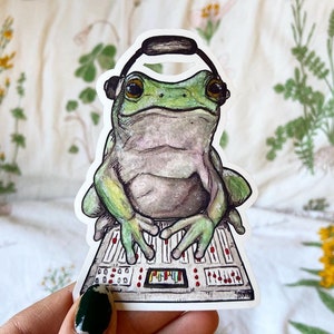 Etiqueta da rã da música do DJ de <br> Crie Seu Próprio Produto! adesivo de vinil aquarela original | brilhante resistente à água