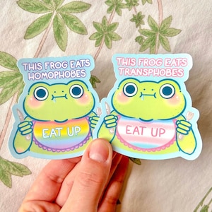 LGBTQ+ Pride Frösche | Dieser Frosch frisst Homophobe Transphobe | Original Vinyl Aufkleber | lustiger queer trans schwuler Fick TERFS lustiger Frosch PRIDE