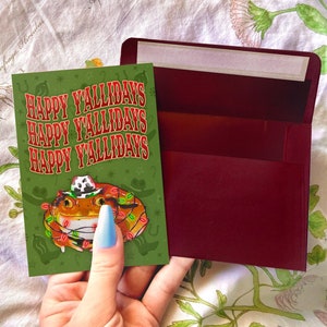 Happy Y'allidays Cowboy Frog Holiday Card / Happy Holidays Card Gift Letter / xmas cowboy hat frog lights western cowboy christmas y'all