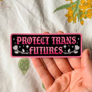 Protégez l'autocollant Trans Futures | Autocollant original en vinyle scintillant | fil de fer barbelé rose fierté transgenre protéger les enfants trans jeunesse