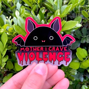 Naklejka Halloween Bat Squishmallow | Mother I Crave Violence | Oryginalna zabawna naklejka winylowa | błyszcząca, wodoodporna | pluszowa naklejka