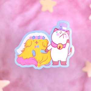 Puppycat und klebriger Hochzeitsaufkleber | Biene und Welpe Glitzer Aufkleber | Original Vinyl-Aufkleber | lustiger Geschenk-Cartoon OTP faul im Weltraum Fanart