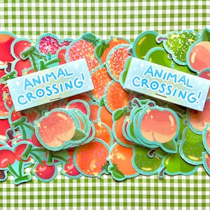 Mini Animal Crossing Fruit Stickers / Original Sparkle Vinyl Sticker / brillante resistente al agua / mini sticker set ac interruptor holográfico acnh