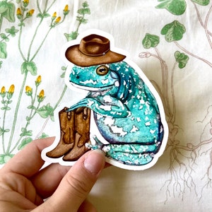 Niedliche Cowboy Frosch Sticker | Original Aquarell Vinyl Sticker | glänzend wasserabweisend