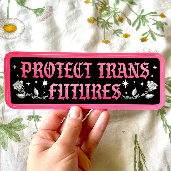 Protect Trans Futures Bumper Sticker | Original Fade Resistant Weather Proof Vinyl Sticker | barbed wire rose protect trans folks kids youth