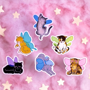Stickers chat féerique | Autocollant original en vinyle | brillant résistant à l'eau | fae faerie minous torbie orange tabby smoking calicot chats à poil long