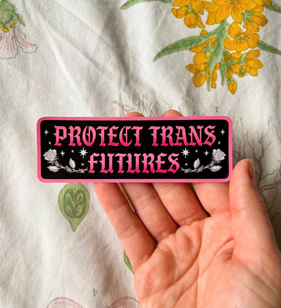 Protect Trans Futures Sticker | Original Vinyl Sparkle Sticker | barbed wire rose transgender pride protect trans kids youth