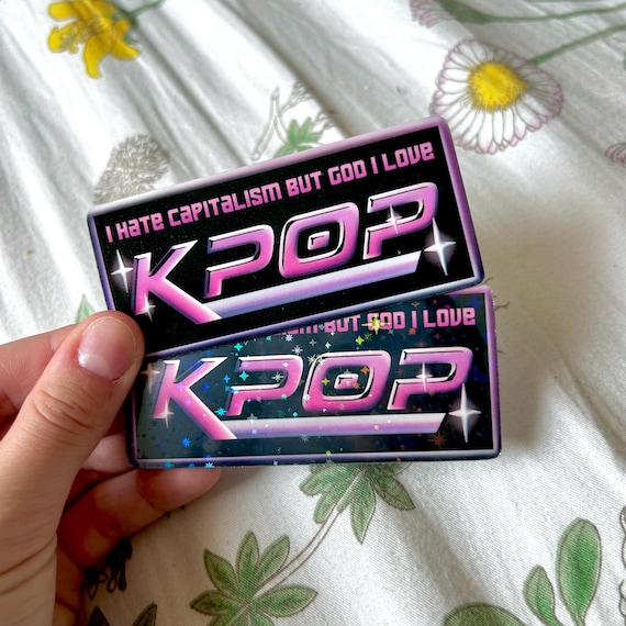 I Hate Capitalism but God I Love Kpop Sticker | Original Sparkle Vinyl Sticker | glossy holographic kpop stan gift cyber y2k aesthetic