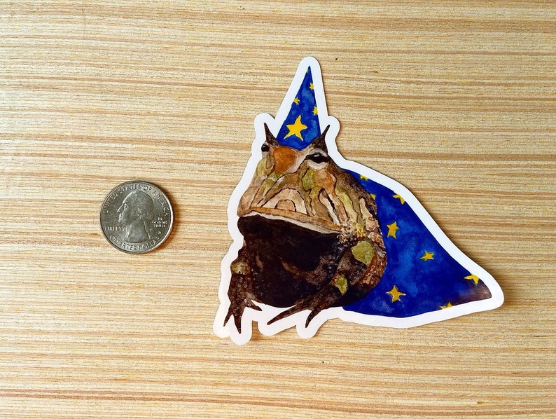 Wizard Frog Sticker | Original Watercolor Vinyl Sticker | Glossy Water ...