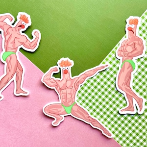 Buff Beaker Stickers / Original Vinyl Sticker Water Bottle Laptop Decal / divertido body builder beaker muppets silly gym bro gift