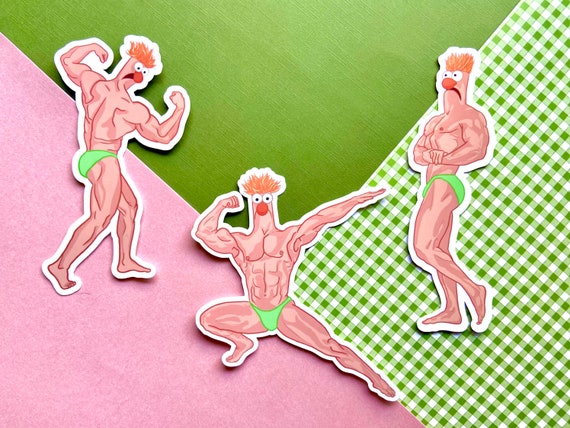 Buff Beaker Stickers | Original Vinyl Sticker Water Bottle Laptop Decal | funny body builder beaker muppets silly gym bro gift