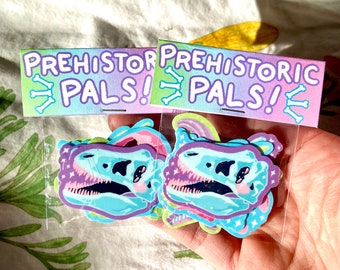 Mini Kawaii Dinosaur Sparkle Sticker / Pegatina de vinilo resistente a la intemperie / calcomanía holográfica dino trex triceratops geología prehistórica