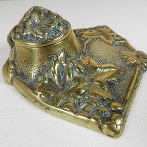 Antique Ornate Brass Inkwell