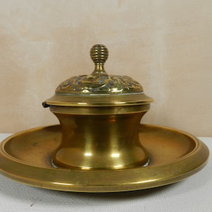 Antique Brass Inkwell with Round Base