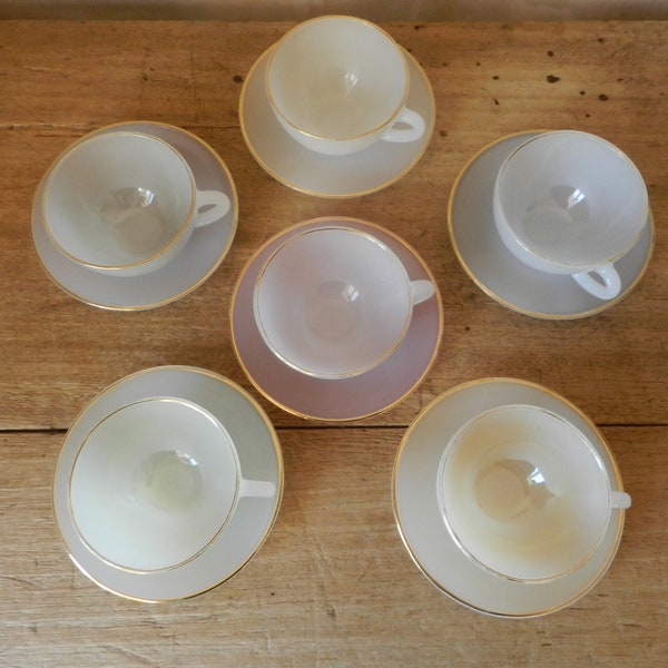 Arcopal Harlequin 6 Teacups and Saucers