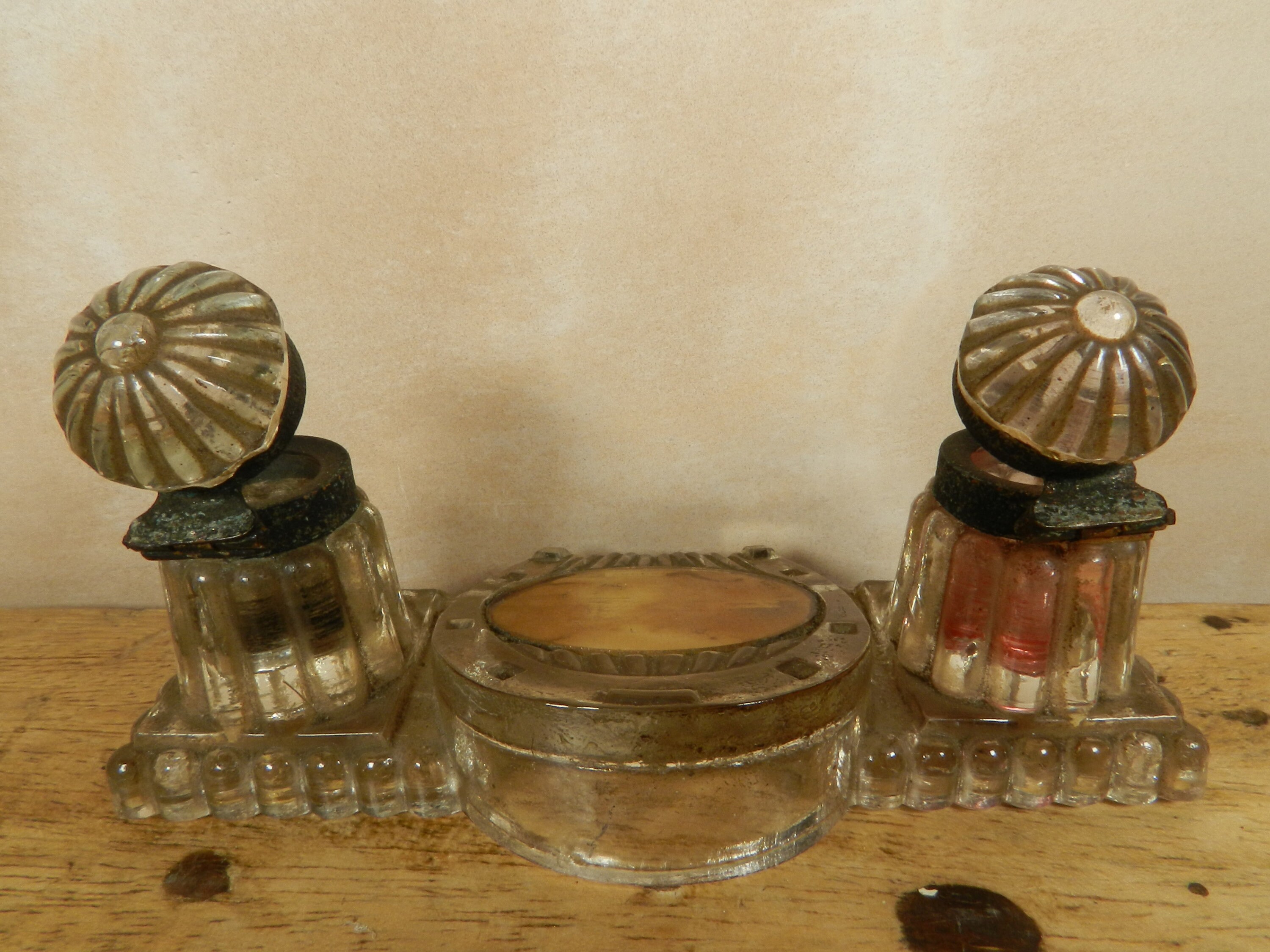 Antique Glass Double Inkwell Torquay Souvenir - Etsy