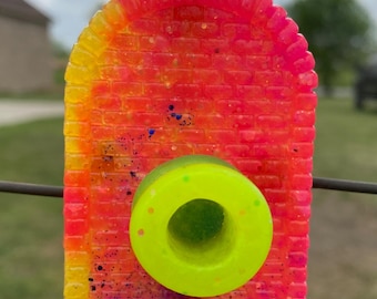 Neon Lava Spider Feeder Ledge – UV Reactive Resin Decor, Handmade Arch Fortress