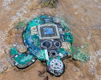 Handmade Recycled Circuit Board Sea Turtle Figurine – Tech Lover Gift
