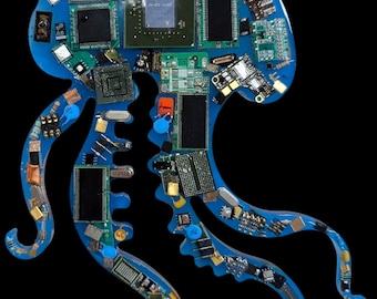 Glow-in-the-Dark Circuit Board Jellyfish Art | Recycled Electronics Ocean Decor