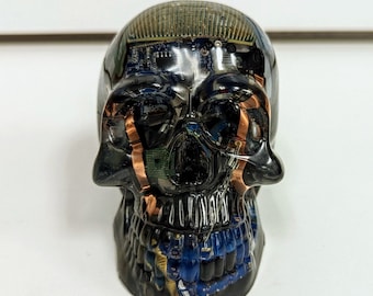 Upcycled Motherboard Resin Skull, Tech Art Sculpture