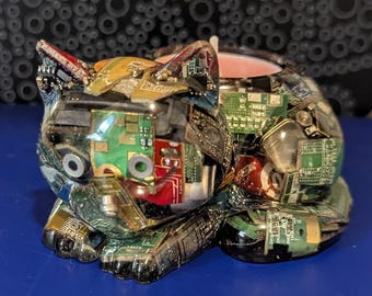 TechnoKitten Candle Cuddle Resin Candle Holder Made With Real Motherboards