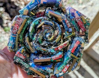 Recycled Motherboard Tech Flower - Cyberpunk Resin Art