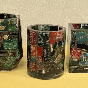 Reboot Your Desk — Handmade Tech Pen Holder Set (3-Piece Motherboard Desk Organizer)