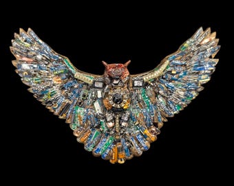 Owlexander the All-Knowing – Tech Owl Resin Sculpture with Motherboards and IC Chips