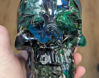 Motherboard Resin Skull - Upcycled Tech, Geek Decor