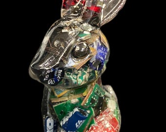Resin Bunny Sculpture, Upcycled Motherboard Rabbit, Handmade Tech Art, Nerdy Desk Decor