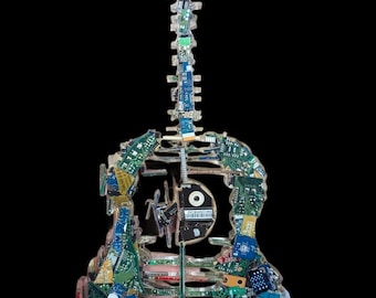 Circuit Board Guitar Art | Resin Wall Hanging | Recycled Tech Music Decor