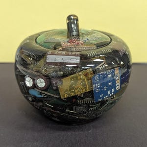 Tech-Inspired Resin Fruit Decor | Recycled Motherboard Art | Geek Chic Home Accent