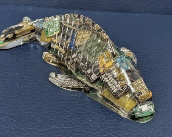 Resin Koi Figurine – Recycled Motherboard Cyberpunk Decor