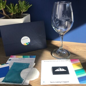 Manifestation DIY Mountain Travel Wineglass Etching Kit, Glass Etching Stencil, Goal Setting Kit, Intentional Arts and Crafts