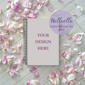 Spiral Notebook/2PNG/Grey Notebook Mockup/Scattered Petals Background/Picture Mockup/Diary Planner Mockup/Good Mockup/Photo Mockup
