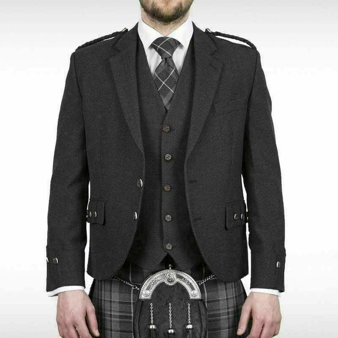 New Scottish Jackets Handmade Charcoal Grey Tweed Wool Argyle Etsy