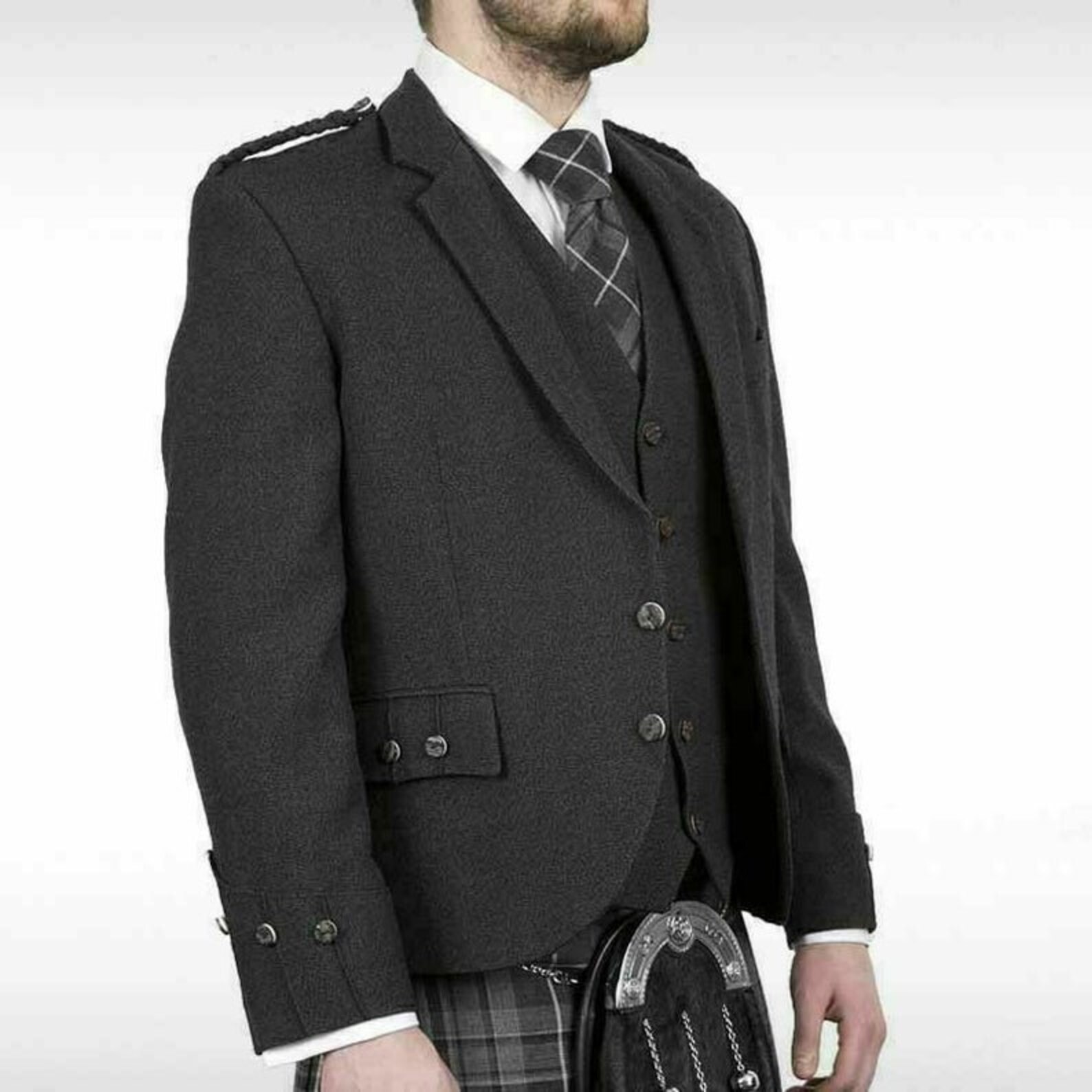 Scottish Argyle Kilt Jacket & Waistcoat Grey Charcoal Tweed Etsy