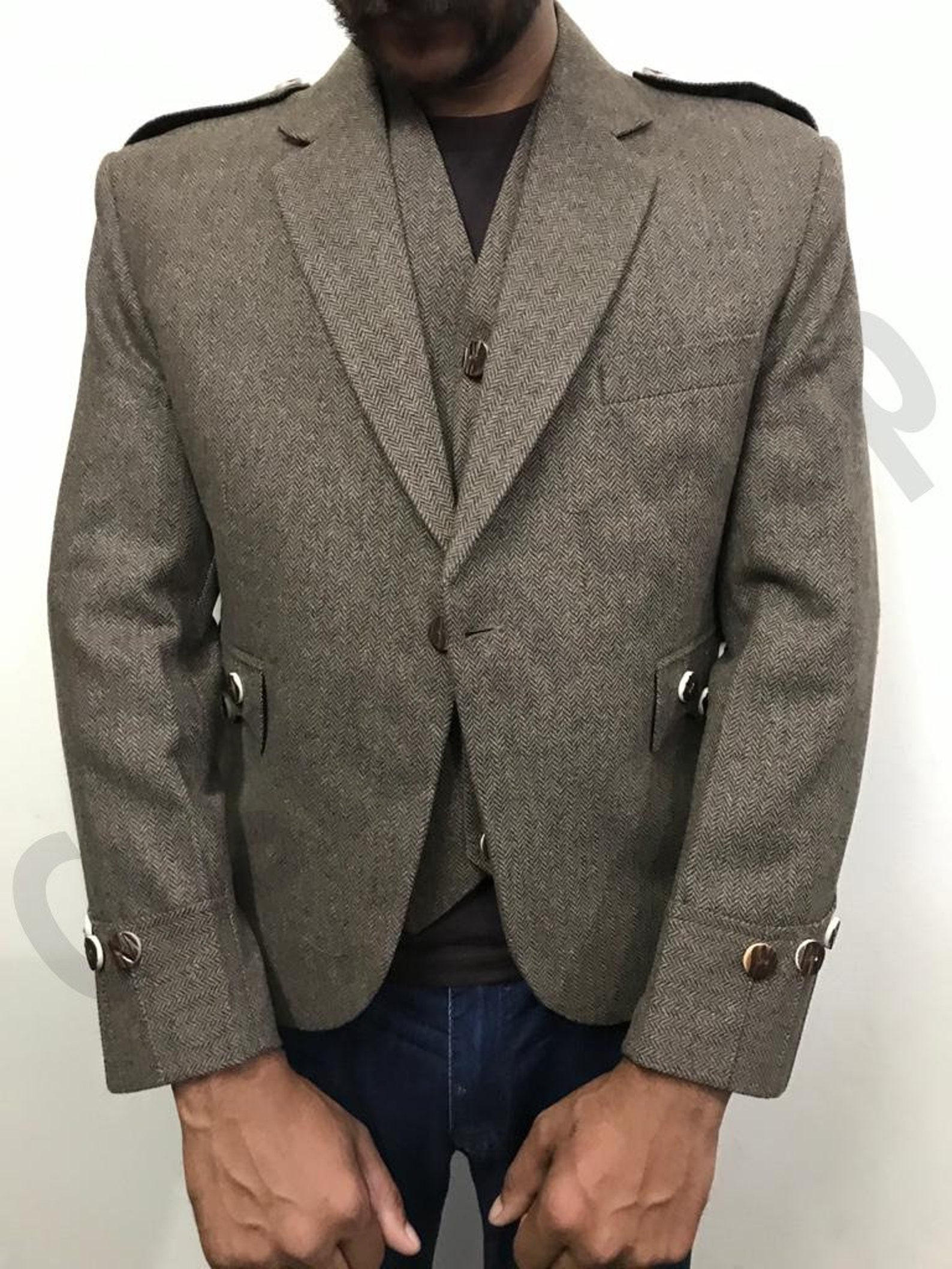 Men's Scottish Highland Handmade Brown Tweed Wool Argyle Etsy