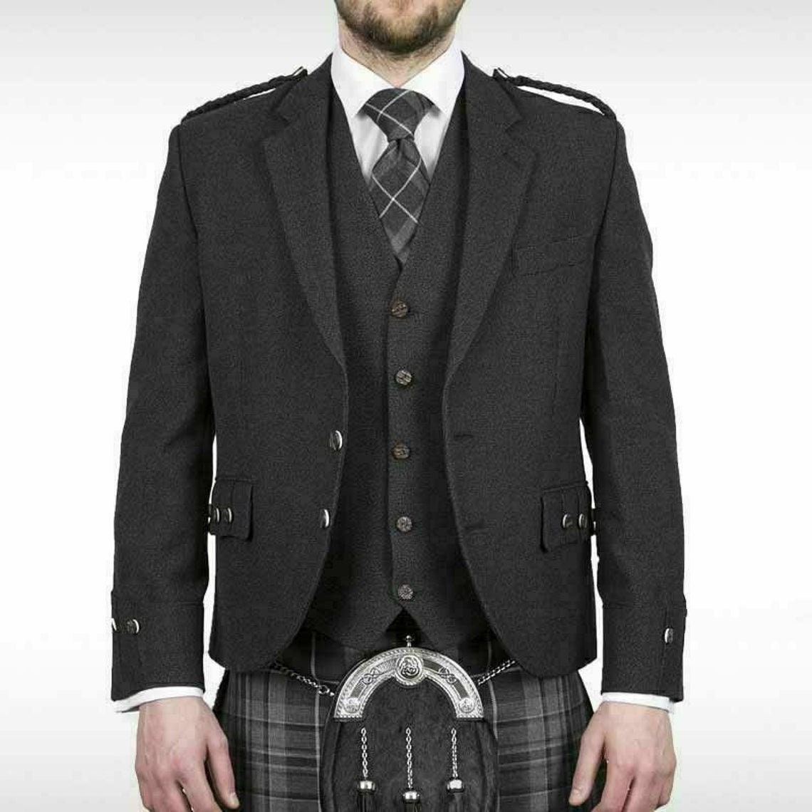 Scottish Argyle Kilt Jacket & Waistcoat Grey Charcoal Tweed Etsy