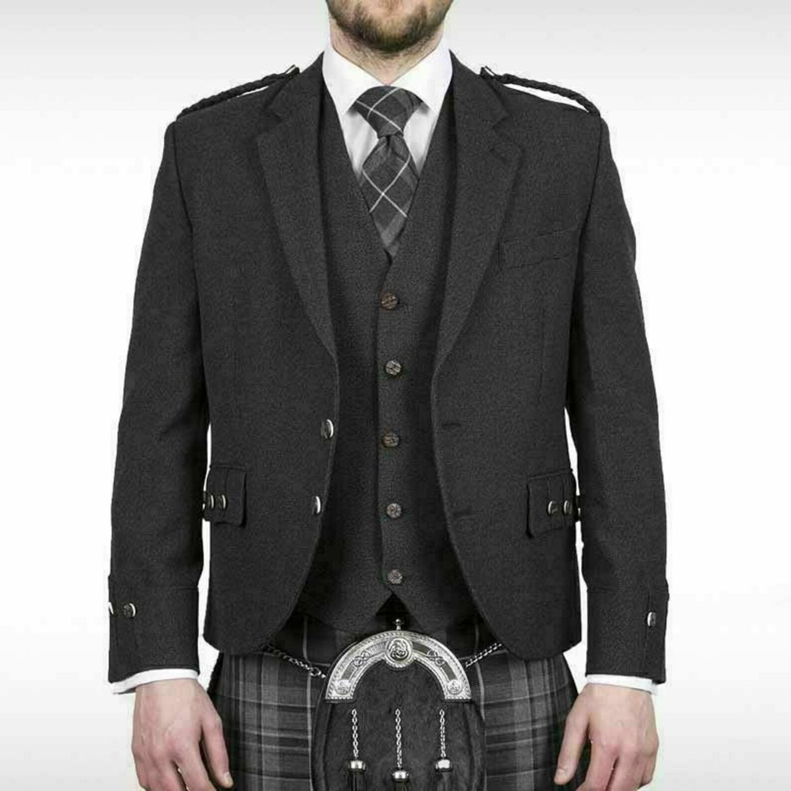Scottish Argyle Kilt Jacket & Waistcoat Grey Charcoal Tweed Etsy