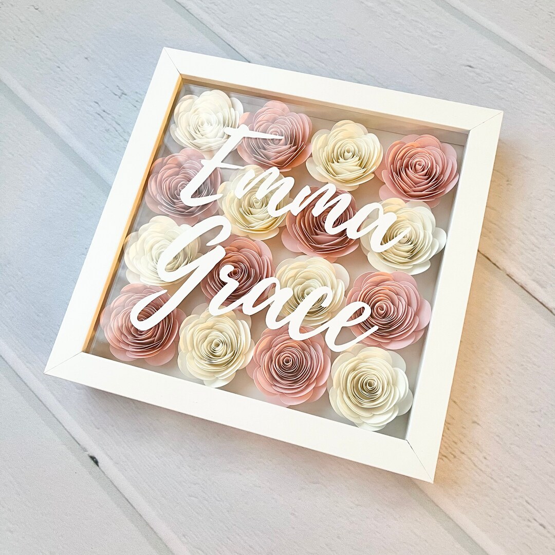 Shadow Box With Roses Personalized With Name Etsy