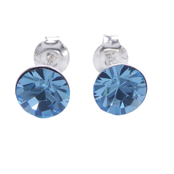 Premium Kristall Ohrstecker Ohrringe 6mm Aquamarin 925 Sterling Silber